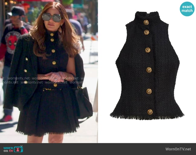 Balmain Button Front Fringe Tweed Top worn by Meredith Marks on The Real Housewives of Salt Lake City Balmain Button Front Fringe Tweed Top worn by Meredith Marks on The Real Housewives of Salt Lake City