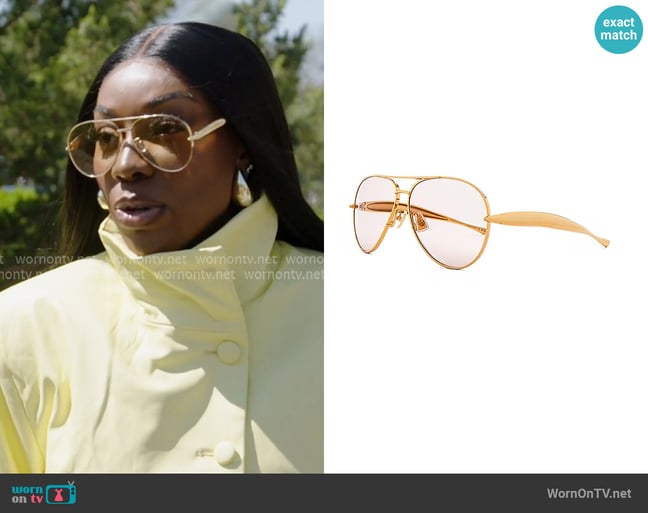 Bottega Veneta Sardine Aviator Sunglasses worn by Wendy Osefo on The Real Housewives of Potomac