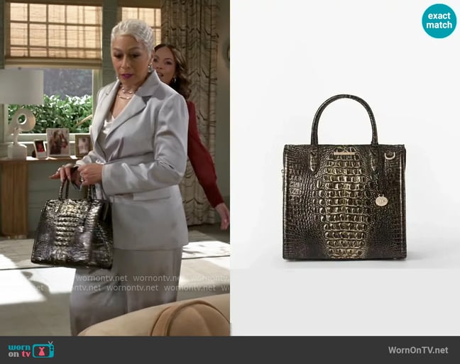 Brahmin Caroline Melbourne Embossed Leather Satchel worn by Anita Dupree (Tamara Tunie) on Beyond the Gates Brahmin Caroline Melbourne Embossed Leather Satchel worn by Anita Dupree (Tamara Tunie) on Beyond the Gates