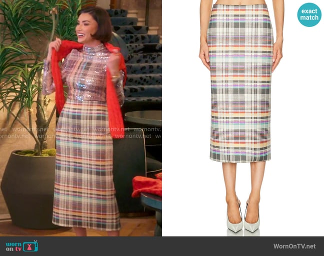 Brandon Maxwell Mercer Bonded Pencil Skirt worn by Bronwyn Newport on The Real Housewives of Salt Lake City Brandon Maxwell Mercer Bonded Pencil Skirt worn by Bronwyn Newport on The Real Housewives of Salt Lake City
