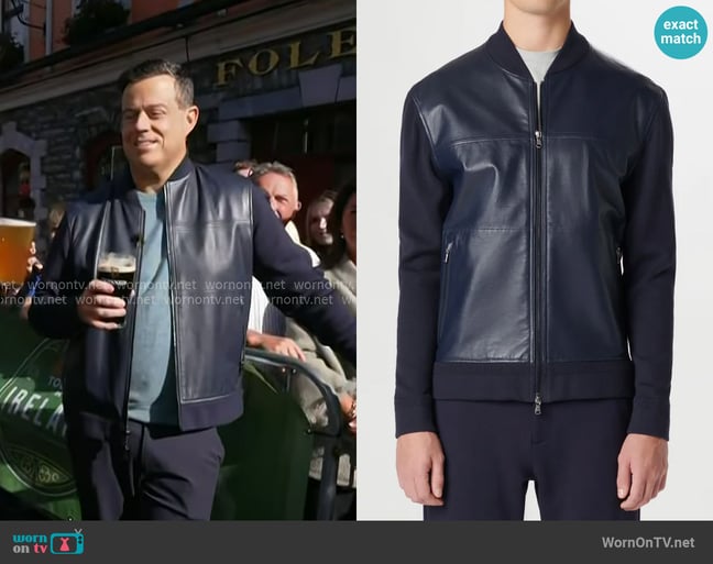Bugatchi Leather Front Zip Cardigan worn by Carson Daly on Today