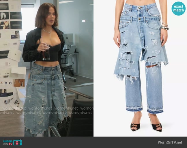 Casey Jean by Jean Vintage Overlay Straight-Leg Denim Jeans worn by Khloe Kardashian (Khloe Kardashian) on The Kardashians Casey Jean by Jean Vintage Overlay Straight-Leg Denim Jeans worn by Khloe Kardashian (Khloe Kardashian) on The Kardashians