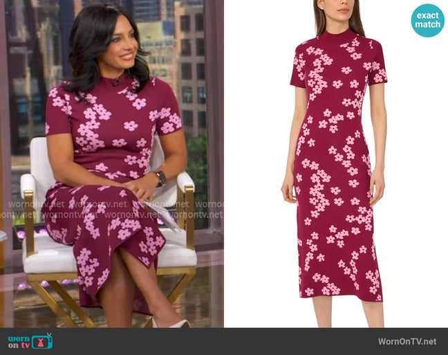 CeCe Flower Jacquard Midi Sweater Dress worn by Dr. Tara Narula on Good Morning America