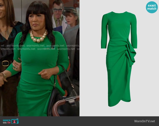 Chiara Boni La Petite Robe Gathered Side Midi-Dress in Kelly Green worn by Paulina Price (Jackée Harry) on Days of our Lives Chiara Boni La Petite Robe Gathered Side Midi-Dress in Kelly Green worn by Paulina Price (Jackée Harry) on Days of our Lives