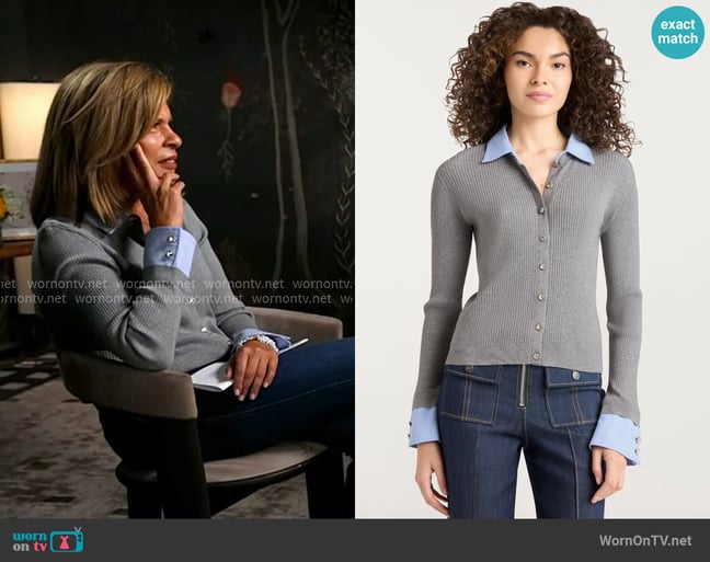Cinq a Sept Soma Shirting Cardigan in Heather Grey Raincloud worn by Hoda Kotb on Today Cinq a Sept Soma Shirting Cardigan in Heather Grey Raincloud worn by Hoda Kotb on Today