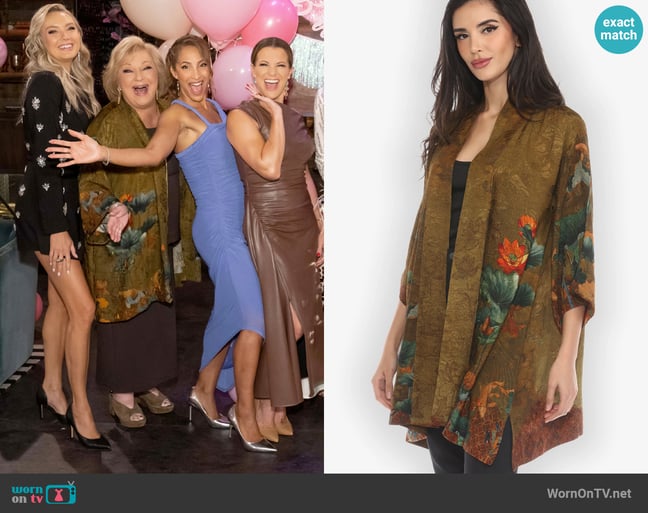 Citron Lotus Paradise Silk Kimono Jacket worn by Traci Abbott (Beth Maitland) on The Young and the Restless Citron Lotus Paradise Silk Kimono Jacket worn by Traci Abbott (Beth Maitland) on The Young and the Restless
