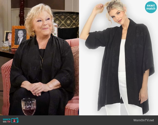 Citron Solid Black Silk Kimono Top worn by Traci Abbott (Beth Maitland) on The Young and the Restless Citron Solid Black Silk Kimono Top worn by Traci Abbott (Beth Maitland) on The Young and the Restless
