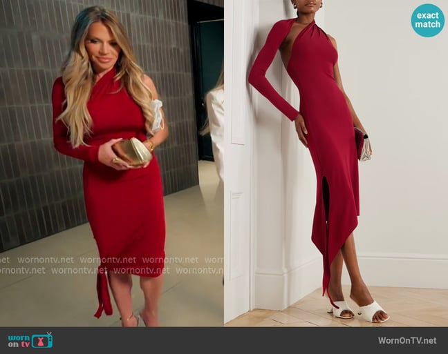 Courreges Cutout one-sleeve crepe-jersey midi dress worn by Jennifer Pedranti on The Real Housewives of Orange County Courreges Cutout one-sleeve crepe-jersey midi dress worn by Jennifer Pedranti on The Real Housewives of Orange County