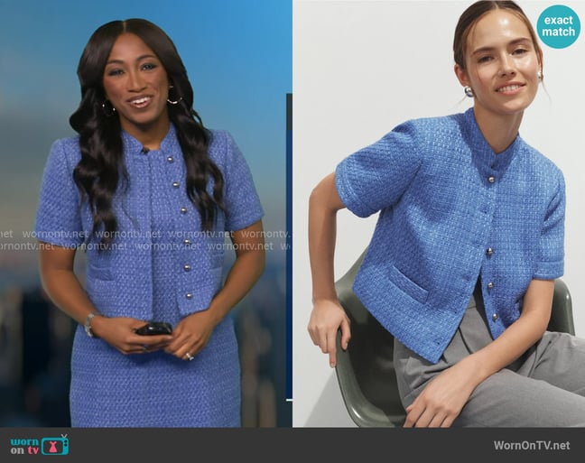 Derek Lam 10 Crosby Short Sleeve Tweed Blazer worn by Brittany Bell on Good Morning America