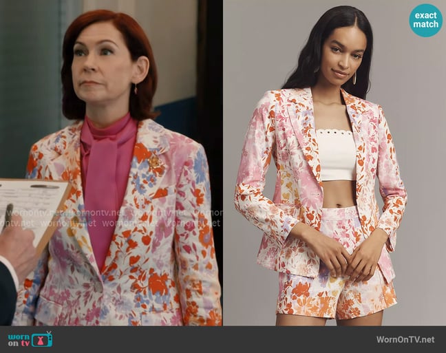 Derek Lam Irina Linen Blend Floral Blazer worn by Elsbeth Tascioni (Carrie Preston) on Elsbeth Derek Lam Irina Linen Blend Floral Blazer worn by Elsbeth Tascioni (Carrie Preston) on Elsbeth