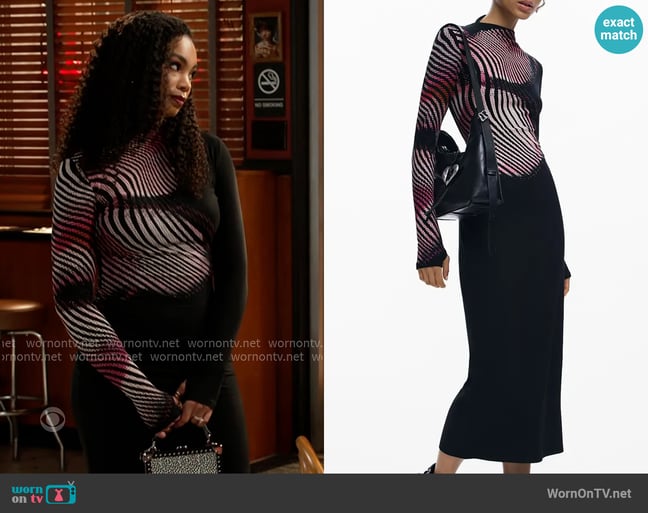 Desigual Funnel Neck Long Sleeve Rib Dress worn by Chelsea Hamilton (RhonniRose Mantilla) on Beyond the Gates Desigual Funnel Neck Long Sleeve Rib Dress worn by Chelsea Hamilton (RhonniRose Mantilla) on Beyond the Gates