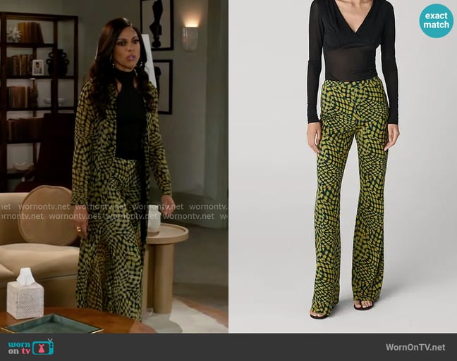 Diane von Furstenberg Brooklyn Pants in Mini Floating Plaid Ecru worn by Dani Dupree (Karla Mosley) on Beyond the Gates Diane von Furstenberg Brooklyn Pants in Mini Floating Plaid Ecru worn by Dani Dupree (Karla Mosley) on Beyond the Gates