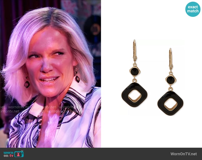 DKNY Gold-Tone Jet Black Square Double Drop Earrings worn by Ava Jerome (Maura West) on General Hospital DKNY Gold-Tone Jet Black Square Double Drop Earrings worn by Ava Jerome (Maura West) on General Hospital