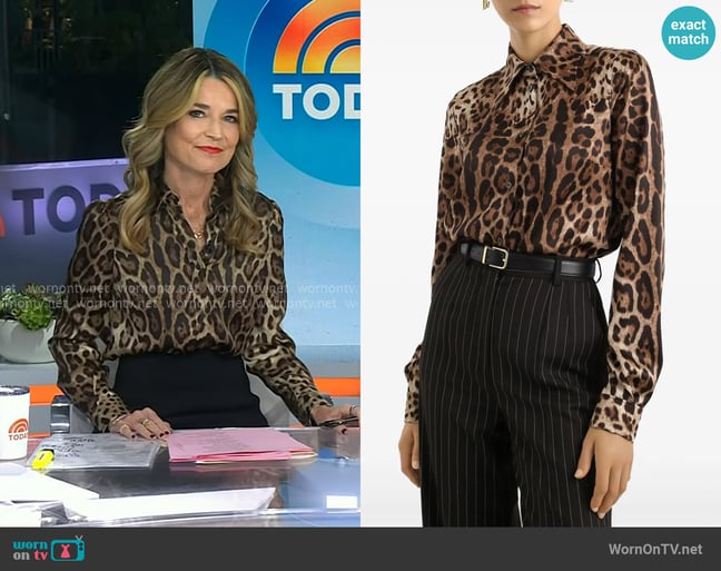 Dolce & Gabbana Leopard-print Satin Shirt worn by Savannah Guthrie on Today Dolce & Gabbana Leopard-print Satin Shirt worn by Savannah Guthrie on Today