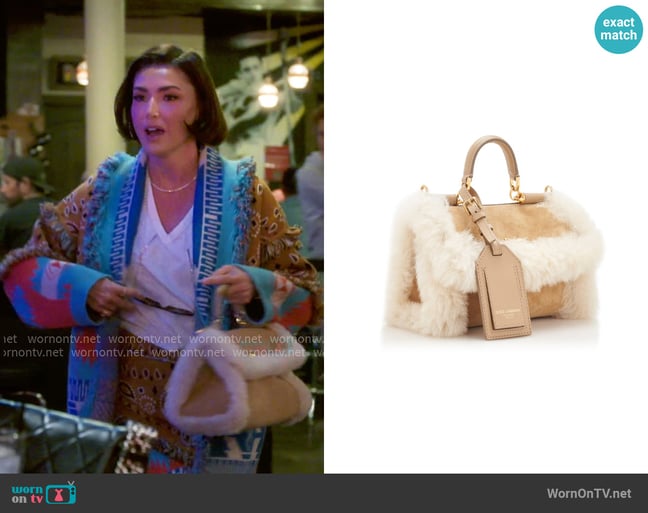 Dolce & Gabbana My Sicily Shearling Top Handle Bag worn by Bronwyn Newport on The Real Housewives of Salt Lake City Dolce & Gabbana My Sicily Shearling Top Handle Bag worn by Bronwyn Newport on The Real Housewives of Salt Lake City