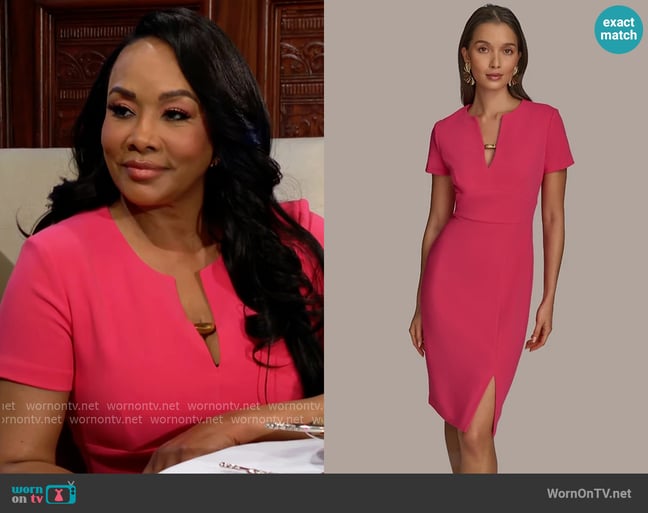 Donna Karan Short Sleeve Split V-neck Sheath Dress worn by Stephanie Simmons (Vivica Fox) on The Young and the Restless Donna Karan Short Sleeve Split V-neck Sheath Dress worn by Stephanie Simmons (Vivica Fox) on The Young and the Restless