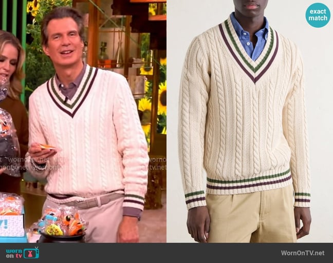 Drake's Cricket Knitted Cotton and Cashmere-Blend Sweater worn by Adam Glassman on The View Drake's Cricket Knitted Cotton and Cashmere-Blend Sweater worn by Adam Glassman on The View