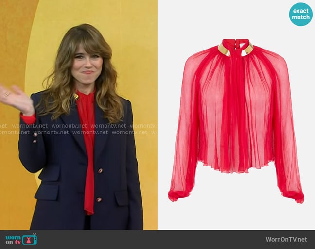 Elisabetta Franchi Blouse in crepon fabric with jewel collar worn by Linda Cardellini on Today