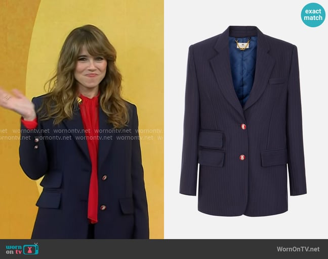 Elisabetta Franchi Pinstriped Jacket in cool wool fabric worn by Linda Cardellini on Today