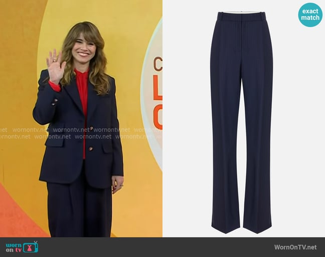 Elisabetta Franchi Pinstriped Trousers in cool wool fabric worn by Linda Cardellini on Today