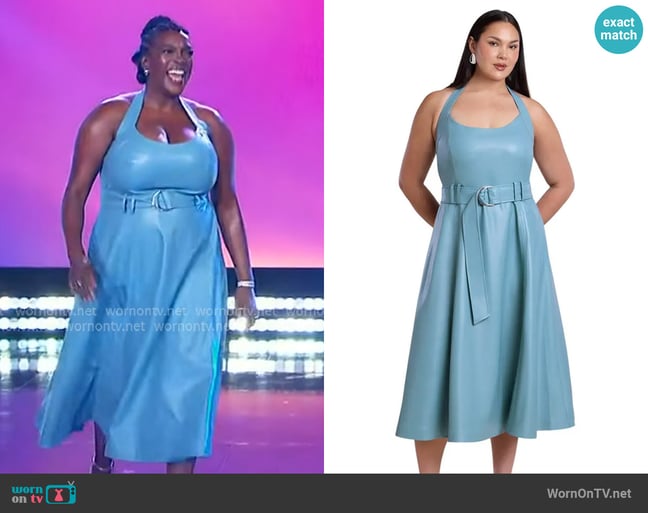 Eloquii Faux Leather Halter Midi Dress worn by Wunmi Mosaku on The Jennifer Hudson Show Eloquii Faux Leather Halter Midi Dress worn by Wunmi Mosaku on The Jennifer Hudson Show
