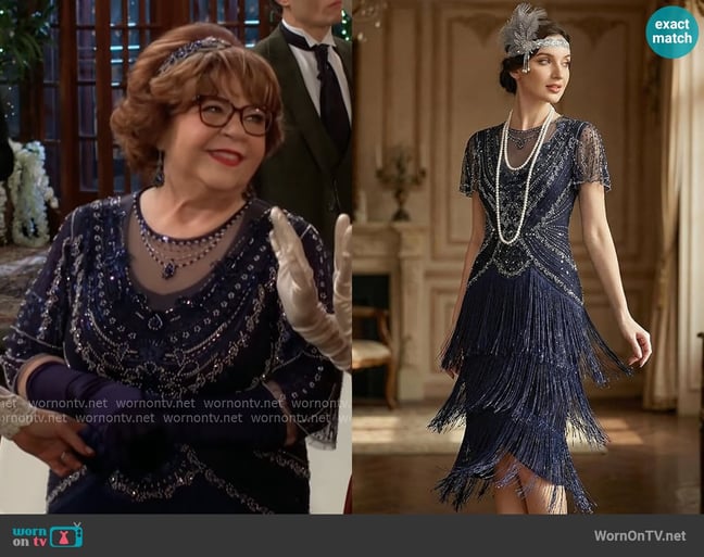 Ever Pretty Beaded Sequin Ruffle Sleeve Fringe Flapper Dress worn by Shirley Spectra (Patrika Darbo) on The Young and the Restless