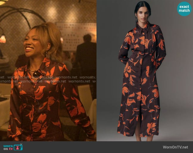 Exquise Long-Sleeve Satin Shirtdress worn by Autumn Owens (Tiffany Yvonne Cox) on Reasonable Doubt