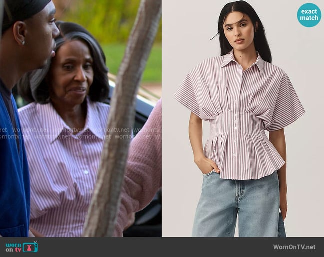 Exquise Tobie Short-Sleeve Pleated Blouse worn by Mama Lu (Pauletta Washington) on Reasonable Doubt