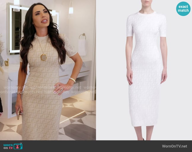 Fendi Logo-Jacquard 1/2-Sleeve Bodycon Dress worn by Carmella Garcia on The Real Housewives of Orange County Fendi Logo-Jacquard 1/2-Sleeve Bodycon Dress worn by Carmella Garcia on The Real Housewives of Orange County