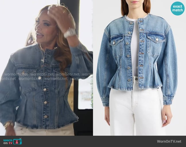 Frame The Nipped Collarless Denim Jacket worn by Gizelle Bryant on The Real Housewives of Potomac Frame The Nipped Collarless Denim Jacket worn by Gizelle Bryant on The Real Housewives of Potomac