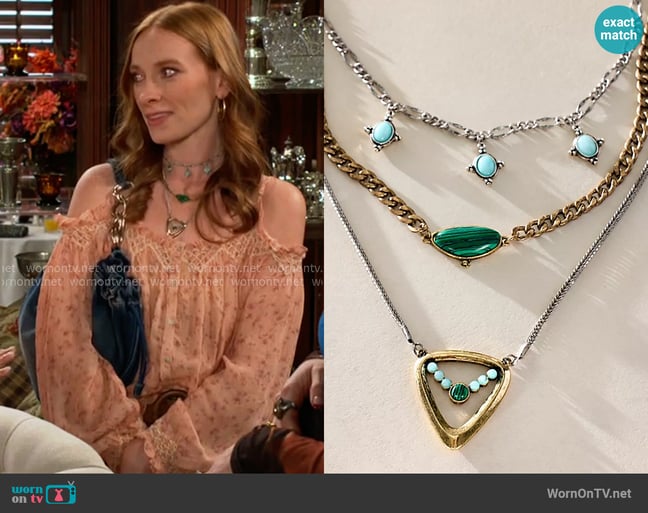 Free People Horizons Semiprecious Stone Layer Necklace worn by Coco Spectra (Ashley Campbell) on The Young and the Restless Free People Horizons Semiprecious Stone Layer Necklace worn by Coco Spectra (Ashley Campbell) on The Young and the Restless