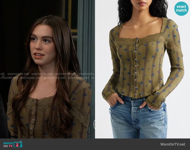 Free People Let's Party Cardi Top in Beehive Combo worn by Scout Cain (Kayden Tokarski) on General Hospital Free People Let's Party Cardi Top in Beehive Combo worn by Scout Cain (Kayden Tokarski) on General Hospital