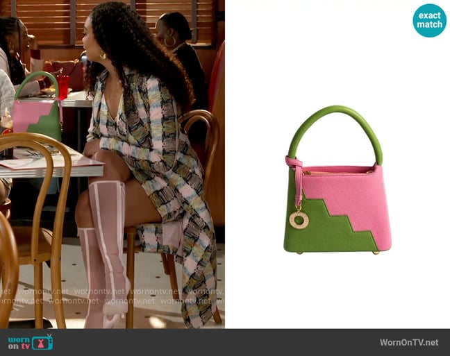 F&W Style ChelseaKat Dream Bag Pink / Green worn by Chelsea Hamilton (RhonniRose Mantilla) on Beyond the Gates F&W Style ChelseaKat Dream Bag Pink / Green worn by Chelsea Hamilton (RhonniRose Mantilla) on Beyond the Gates