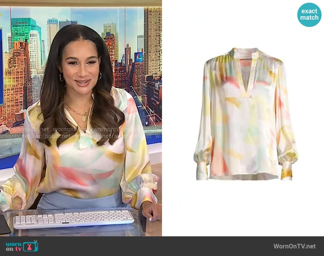 Ginger & Smart Sweet Whispers Silk Blouse in Multi worn by Morgan Radford on NBC News Daily