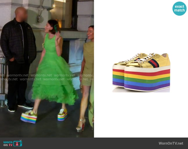 Gucci Metallic Nappa Peggy Platform Sneakers worn by Bronwyn Newport on The Real Housewives of Salt Lake City Gucci Metallic Nappa Peggy Platform Sneakers worn by Bronwyn Newport on The Real Housewives of Salt Lake City