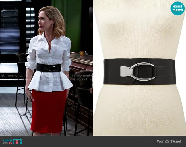 INC International Concepts Interlocking-Hook Stretch Belt worn by Heather Armstrong (Ashley Jones) on Beyond the Gates