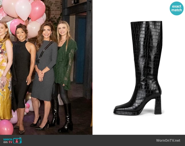 Jeffrey Campbell Maximal-3 Black Croc Boots worn by Claire Grace (Hayley Erin) on The Young and the Restless Jeffrey Campbell Maximal-3 Black Croc Boots worn by Claire Grace (Hayley Erin) on The Young and the Restless