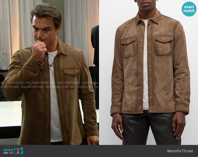 John Varvatos Izzy Goat Suede Overshirt worn by Wyatt Spencer (Darin Brooks) on The Bold and the Beautiful John Varvatos Izzy Goat Suede Overshirt worn by Wyatt Spencer (Darin Brooks) on The Bold and the Beautiful