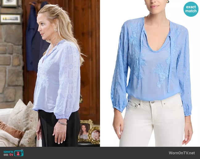 Johnny Was Cinthya Blouse worn by Sharon Newman (Sharon Case) on The Young and the Restless Johnny Was Cinthya Blouse worn by Sharon Newman (Sharon Case) on The Young and the Restless