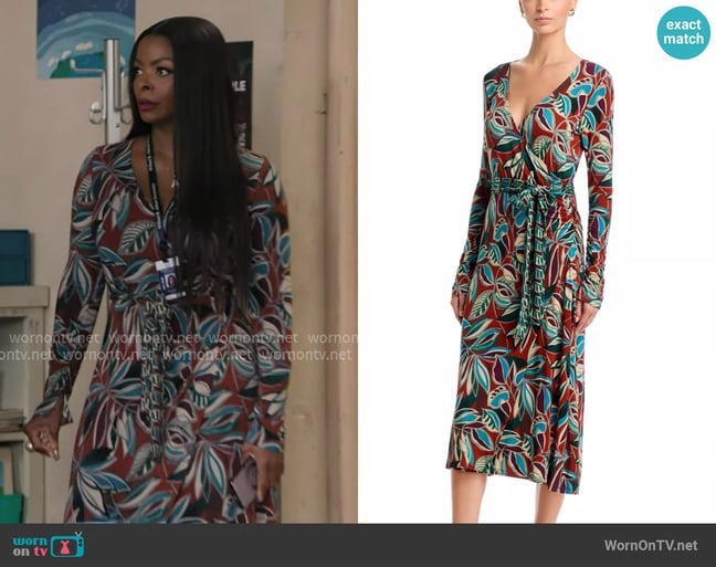 Johnny Was The Janie Favorite Ruched Sleeve Wrap Dress worn by Ava Coleman (Janelle James) on Abbott Elementary Johnny Was The Janie Favorite Ruched Sleeve Wrap Dress worn by Ava Coleman (Janelle James) on Abbott Elementary