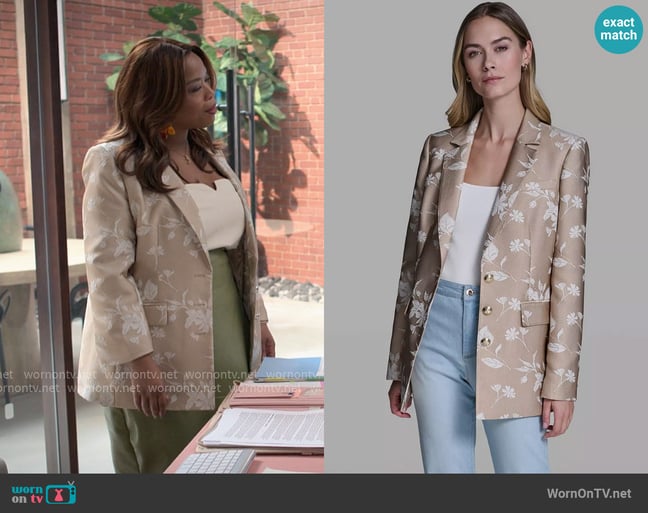 Karl Lagerfeld Paris Floral Embroidered Blazer worn by Krystal Walters (Angela Grovey) on Reasonable Doubt Karl Lagerfeld Paris Floral Embroidered Blazer worn by Krystal Walters (Angela Grovey) on Reasonable Doubt