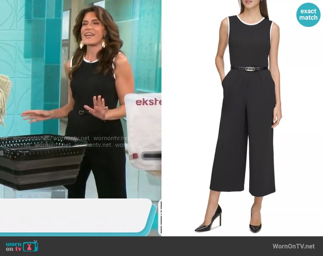 Karl Lagerfeld Paris Sleeveless Cropped Belted Jumpsuit worn by Adriane Kiss on CBS Mornings
