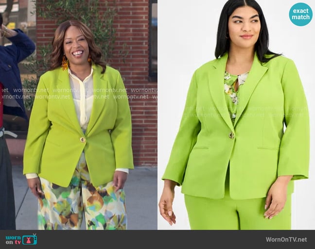 Kasper Plus Size 3/4-Sleeve Eyelet Blazer worn by Krystal Walters (Angela Grovey) on Reasonable Doubt
