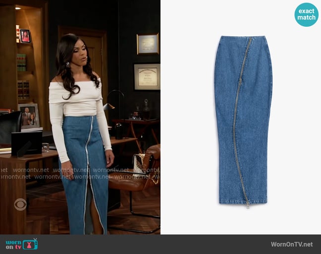 KKoncept Off Side Zipper Skirt worn by Dani Dupree (Karla Mosley) on Beyond the Gates KKoncept Off Side Zipper Skirt worn by Dani Dupree (Karla Mosley) on Beyond the Gates