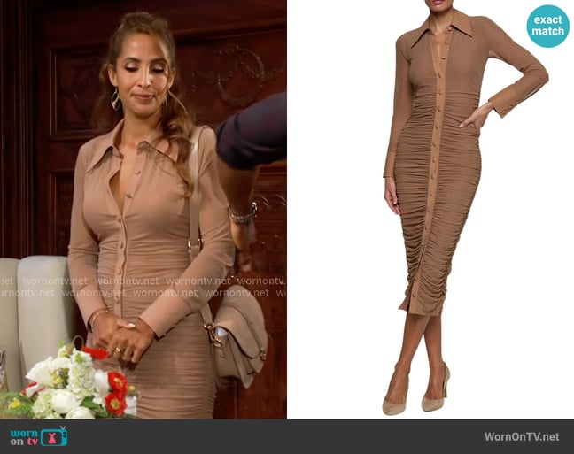 L'Agence Adriana Dress in Hazelnut worn by Lily Winters (Christel Khalil) on The Young and the Restless L'Agence Adriana Dress in Hazelnut worn by Lily Winters (Christel Khalil) on The Young and the Restless