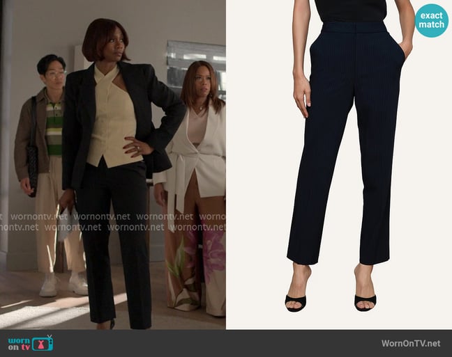L'Agence Rebel Pinstriped Trouser worn by Jax Stewart (Emayatzy Corinealdi) on Reasonable Doubt L'Agence Rebel Pinstriped Trouser worn by Jax Stewart (Emayatzy Corinealdi) on Reasonable Doubt