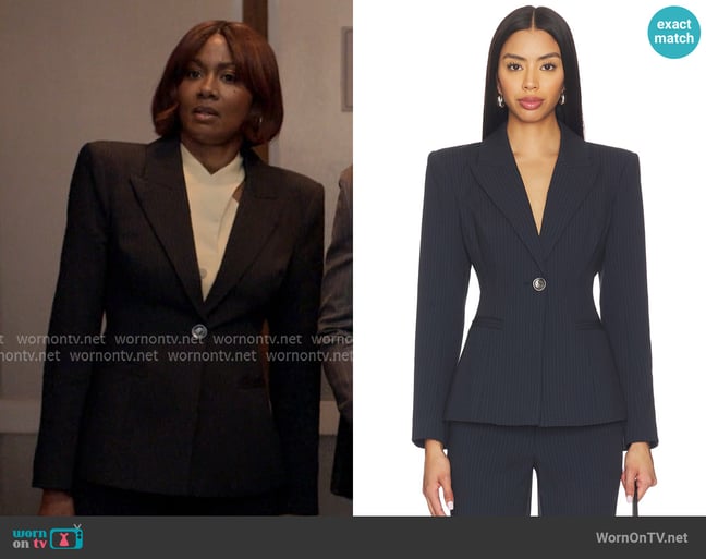 L'Agence Therese Cinched Waist Blazer worn by Jax Stewart (Emayatzy Corinealdi) on Reasonable Doubt L'Agence Therese Cinched Waist Blazer worn by Jax Stewart (Emayatzy Corinealdi) on Reasonable Doubt