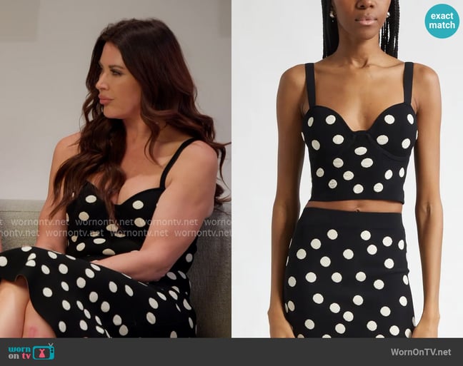L'Agence Tula Polka Dot Crop Camisole worn by Emily Simpson on The Real Housewives of Orange County L'Agence Tula Polka Dot Crop Camisole worn by Emily Simpson on The Real Housewives of Orange County