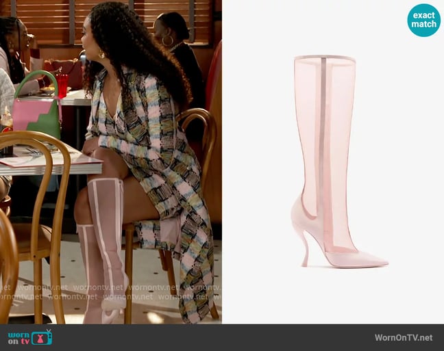 Larroude Zuzu Satin and Pink Canvas Boot worn by Chelsea Hamilton (RhonniRose Mantilla) on Beyond the Gates Larroude Zuzu Satin and Pink Canvas Boot worn by Chelsea Hamilton (RhonniRose Mantilla) on Beyond the Gates