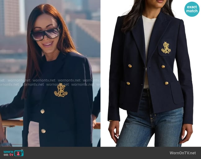 Lauren Ralph Lauren Crest Double Breasted Cotton Piqué Blazer worn by Angie Katsanevas on The Real Housewives of Salt Lake City Lauren Ralph Lauren Crest Double Breasted Cotton Piqué Blazer worn by Angie Katsanevas on The Real Housewives of Salt Lake City